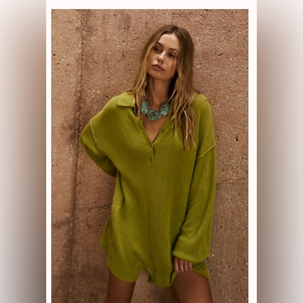 Free People Green Knit Sweater Jumpsuit